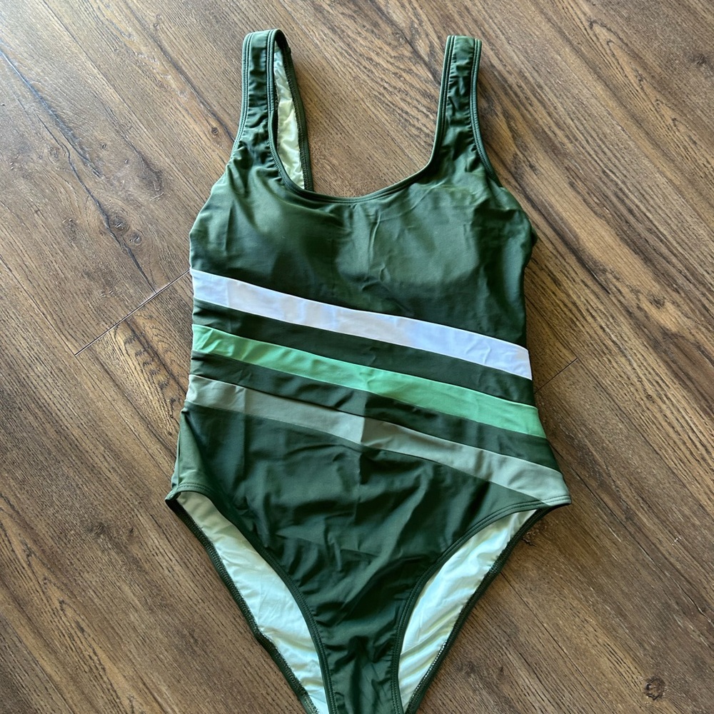 Green Striped One-Piece Swimsuit